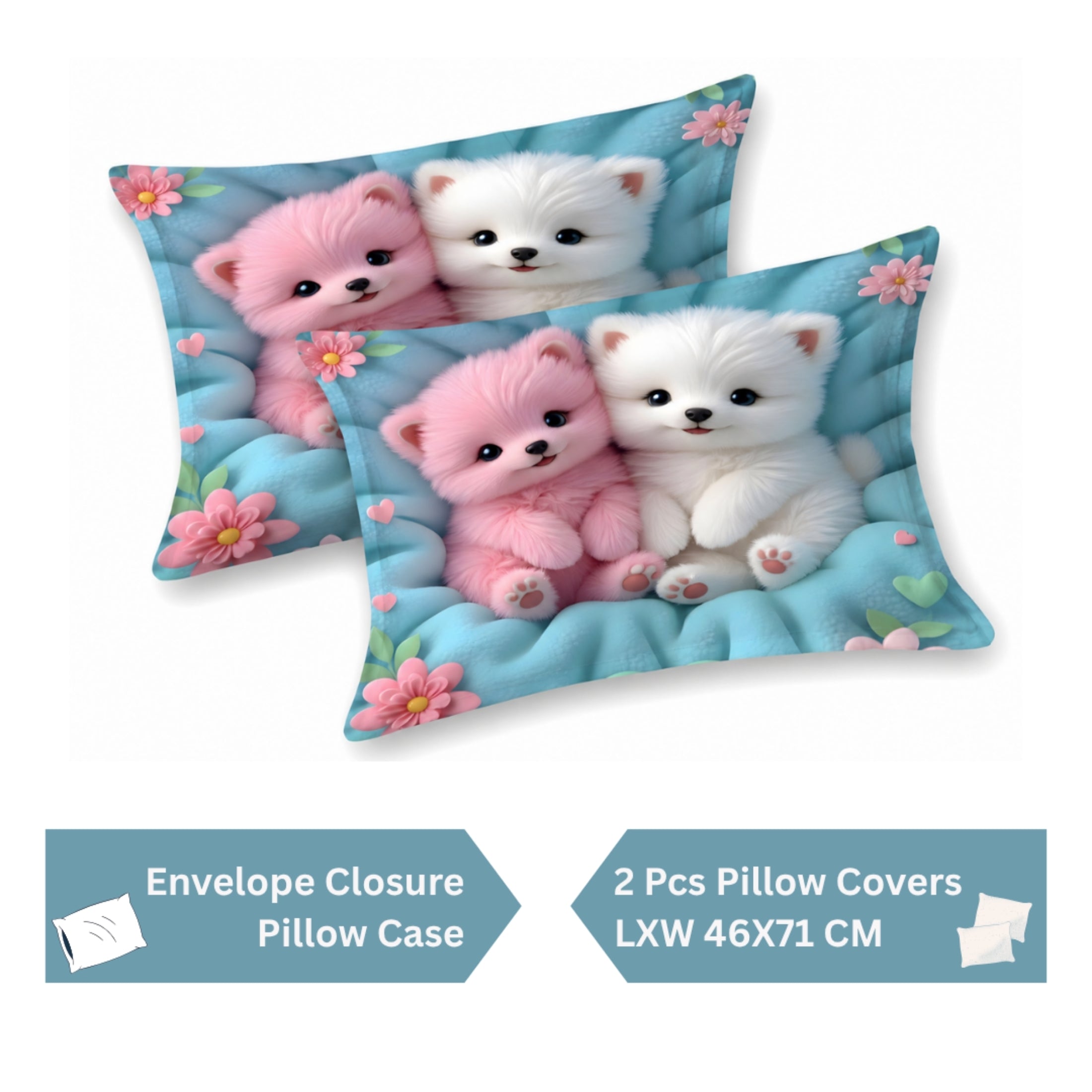7D Digital Printed Cute Puppy Cotton Feel Microfiber King Size Double Bedsheet with Pillow Covers - Decovia