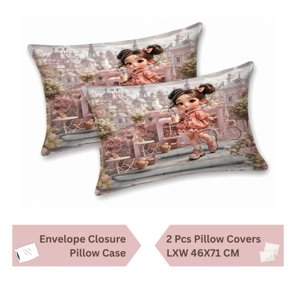 7D Digital Printed Cute Girl Cotton Feel Microfiber King Size Double Bedsheet with Pillow Covers - Decovia