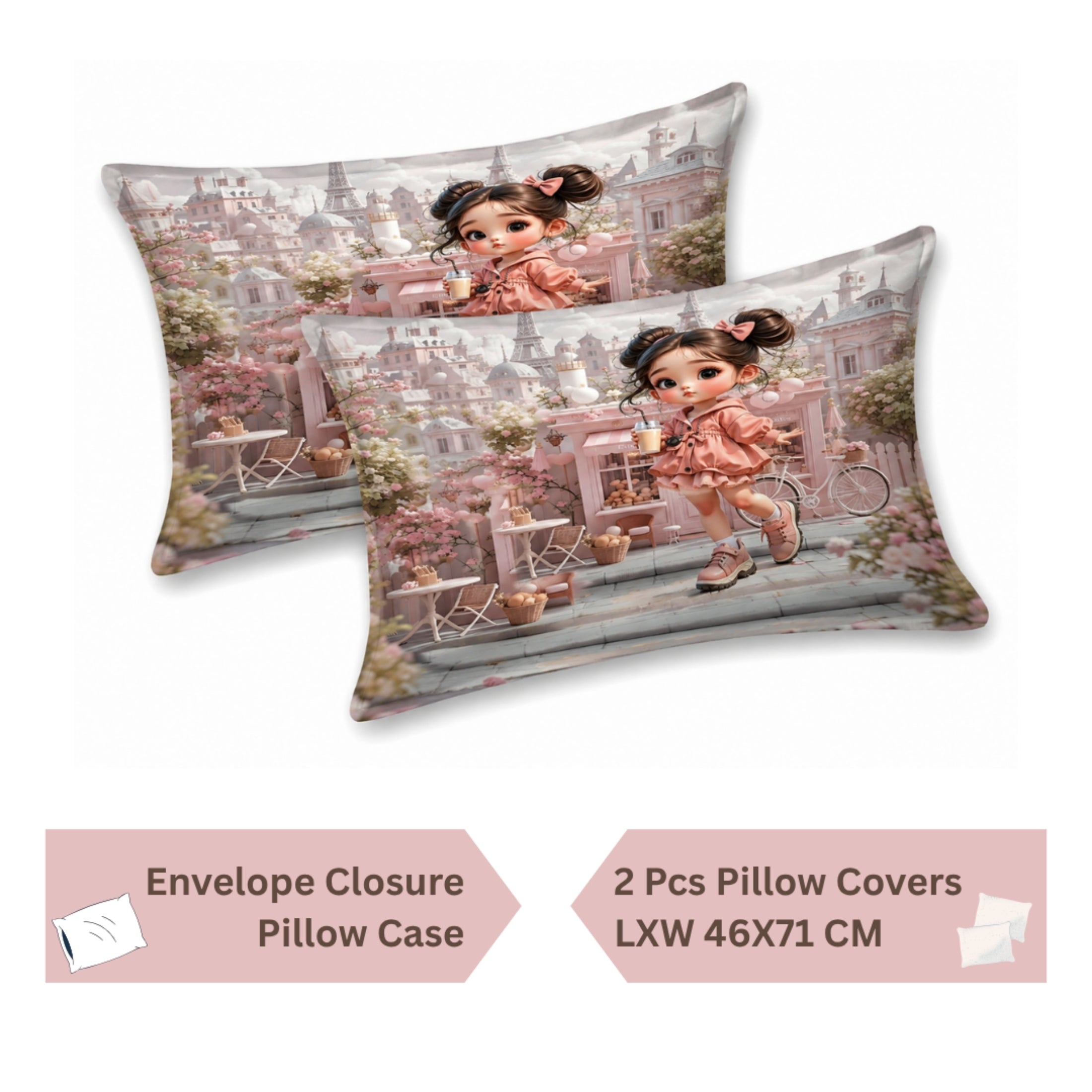 7D Digital Printed Cute Girl Cotton Feel Microfiber King Size Double Bedsheet with Pillow Covers - Decovia