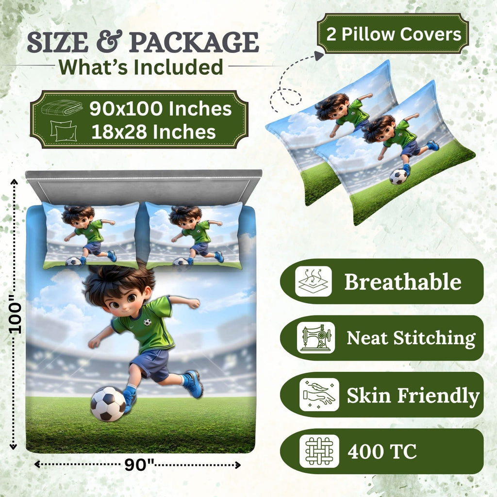 7D Digital Printed Football Player Cotton Feel Microfiber King Size Double Bedsheet with Pillow Covers - Decovia