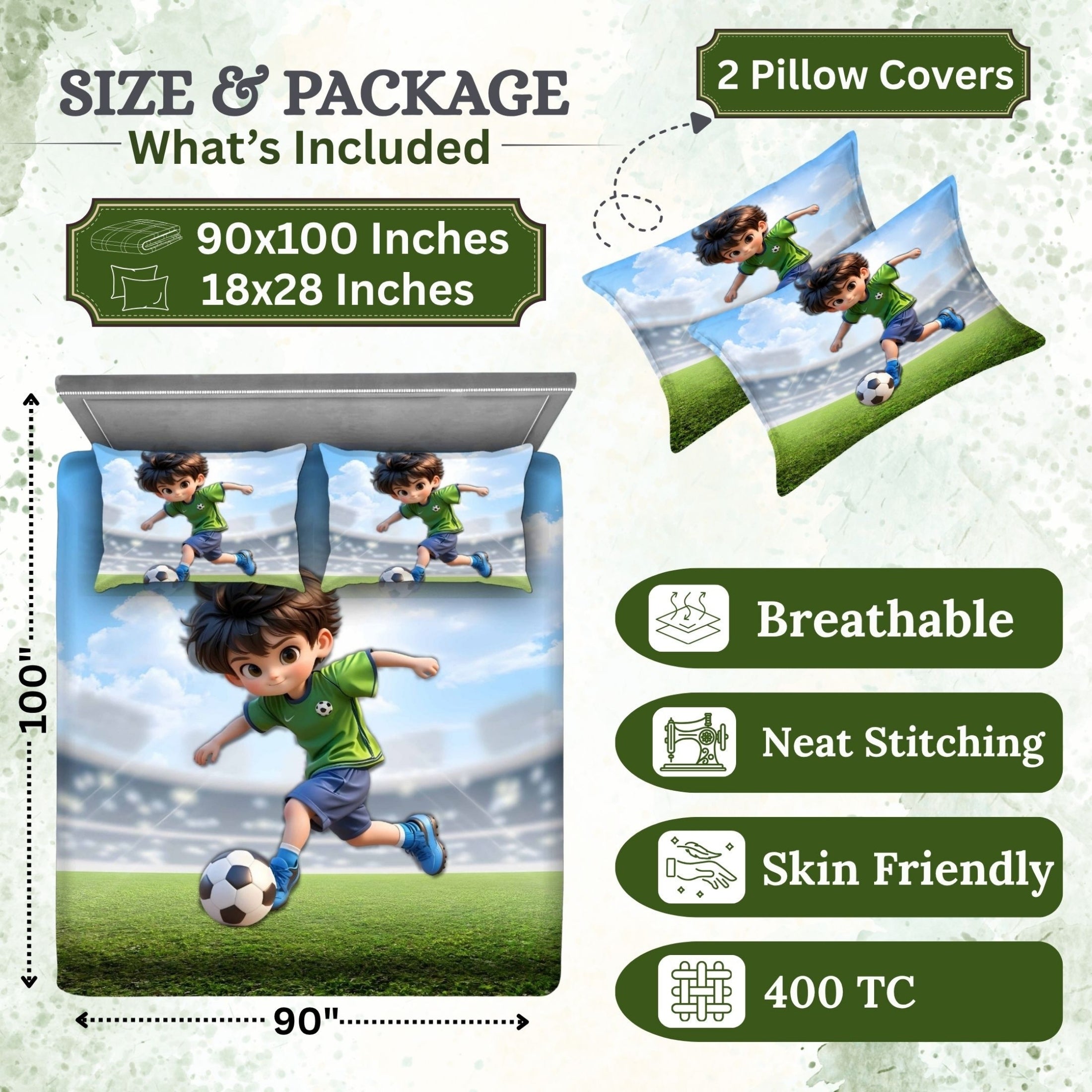 7D Digital Printed Football Player Cotton Feel Microfiber King Size Double Bedsheet with Pillow Covers - Decovia