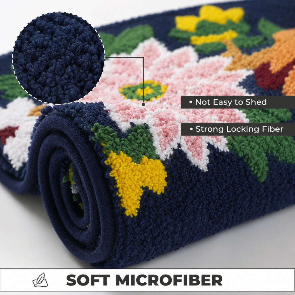 Floral Microfiber Anti Skid Super Absorbent Bathmat - Decovia