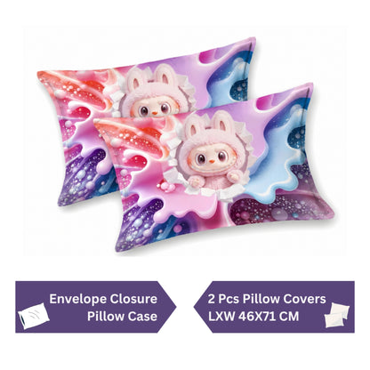 7D Digital Printed Cute Pink Bunny Cotton Feel Microfiber King Size Double Bedsheet with Pillow Covers - Decovia