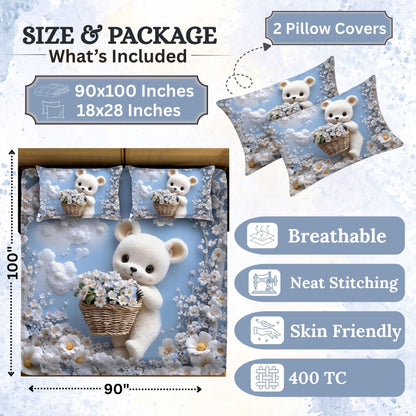 7D Digital Printed Teddy Cotton Feel Microfiber King Size Double Bedsheet with Pillow Covers - Decovia