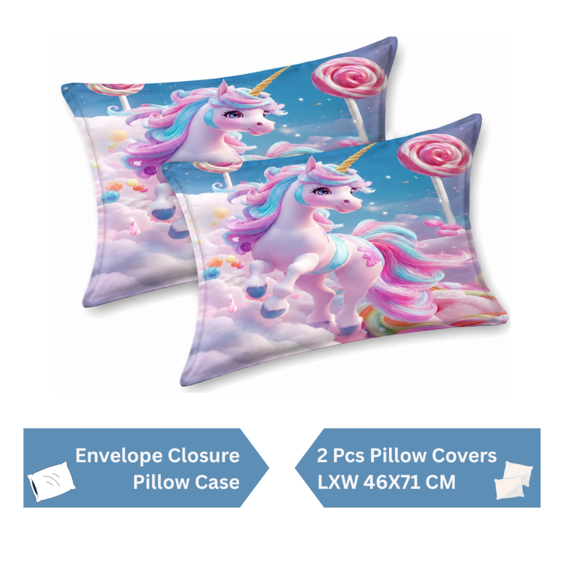 7D Digital Printed Unicorn Cotton Feel Microfiber King Size Double Bedsheet with Pillow Covers - Decovia