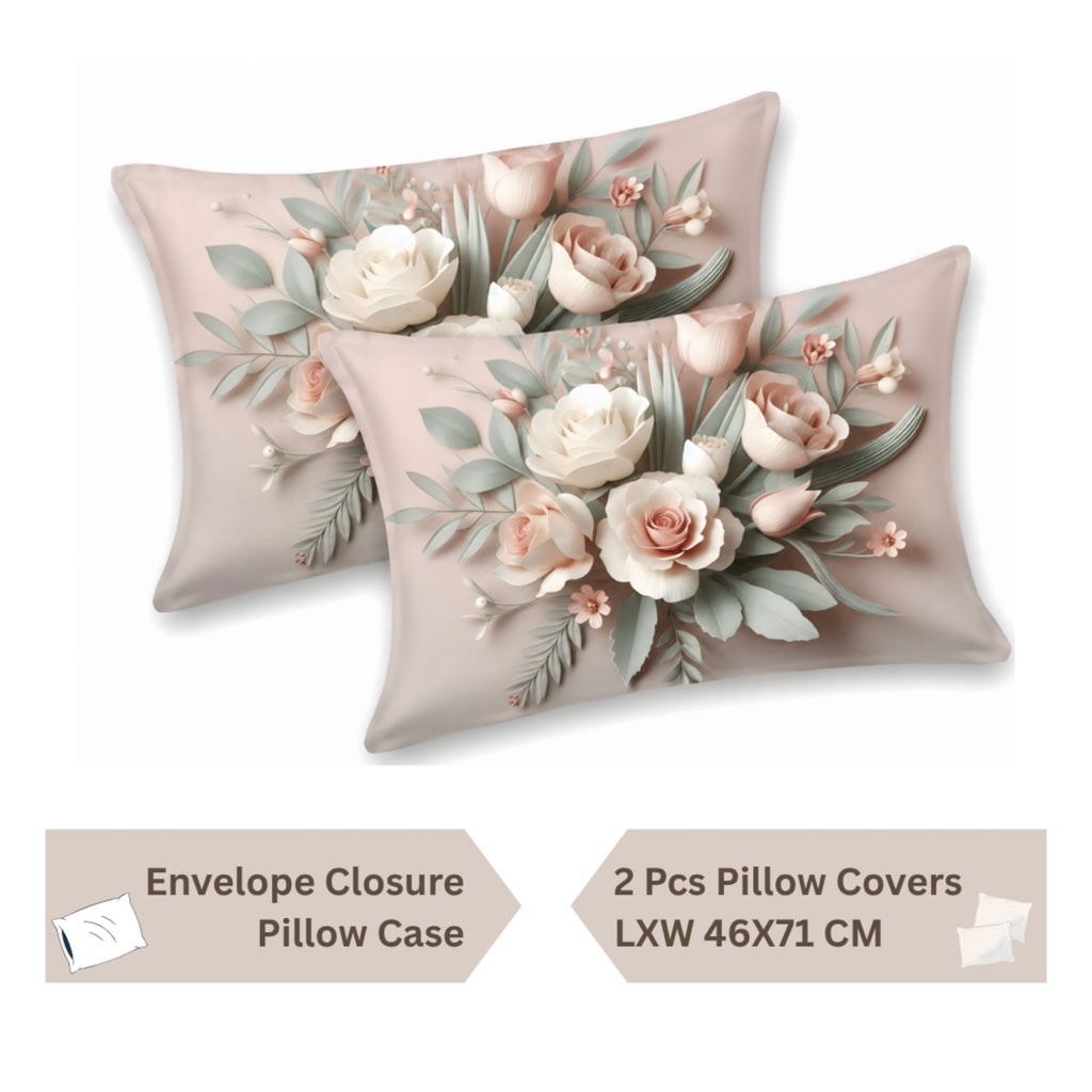 7D Digital Printed Floral Cotton Feel Microfiber King Size Double Bedsheet with Pillow Covers - Decovia