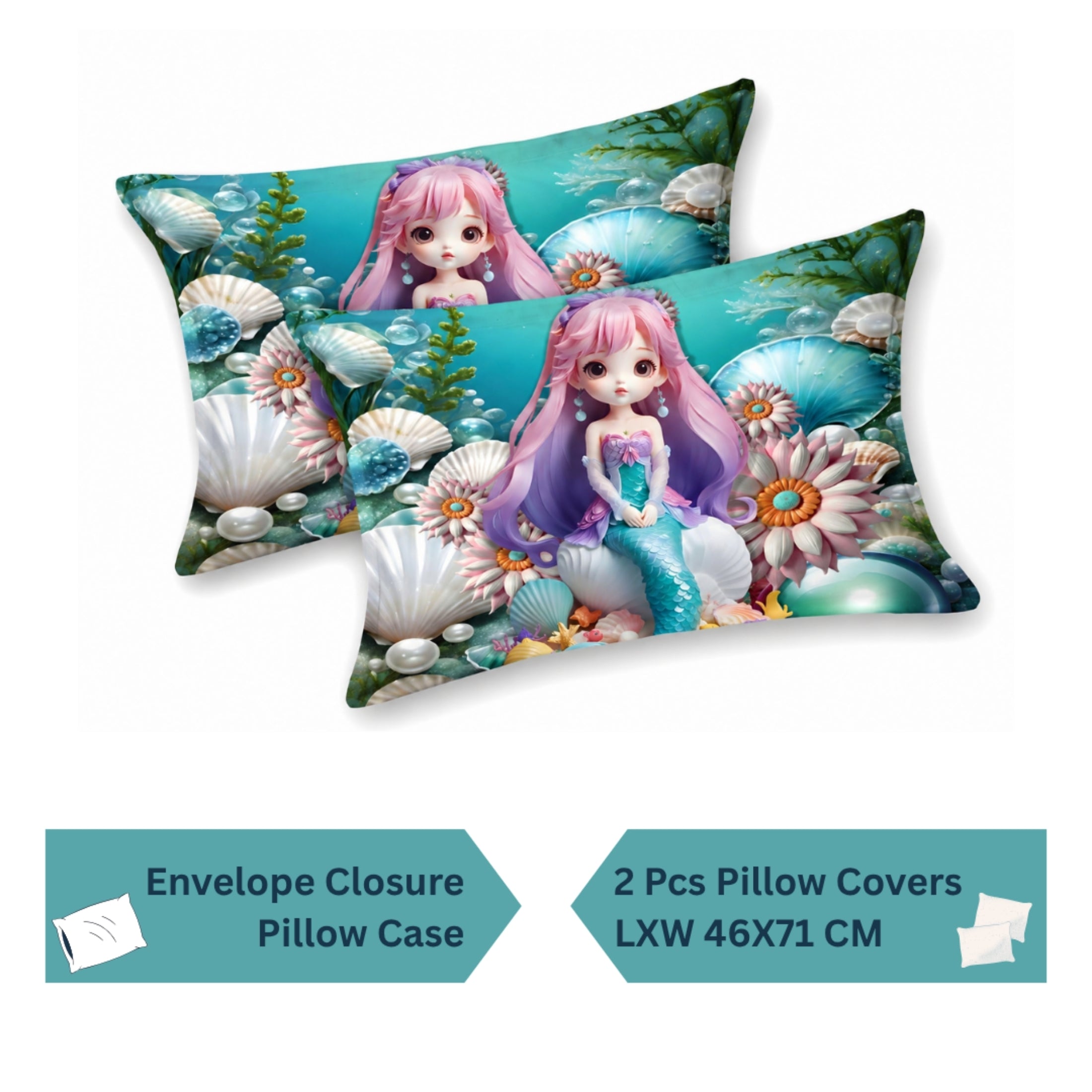 7D Digital Printed Magical Undersea Cotton Feel Microfiber King Size Double Bedsheet with Pillow Covers - Decovia