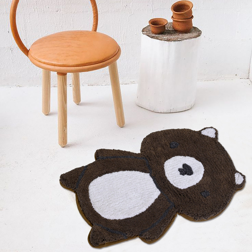 Cute Dark Brown Plush Door Mat for Kids' Room, Bathroom & Bedroom