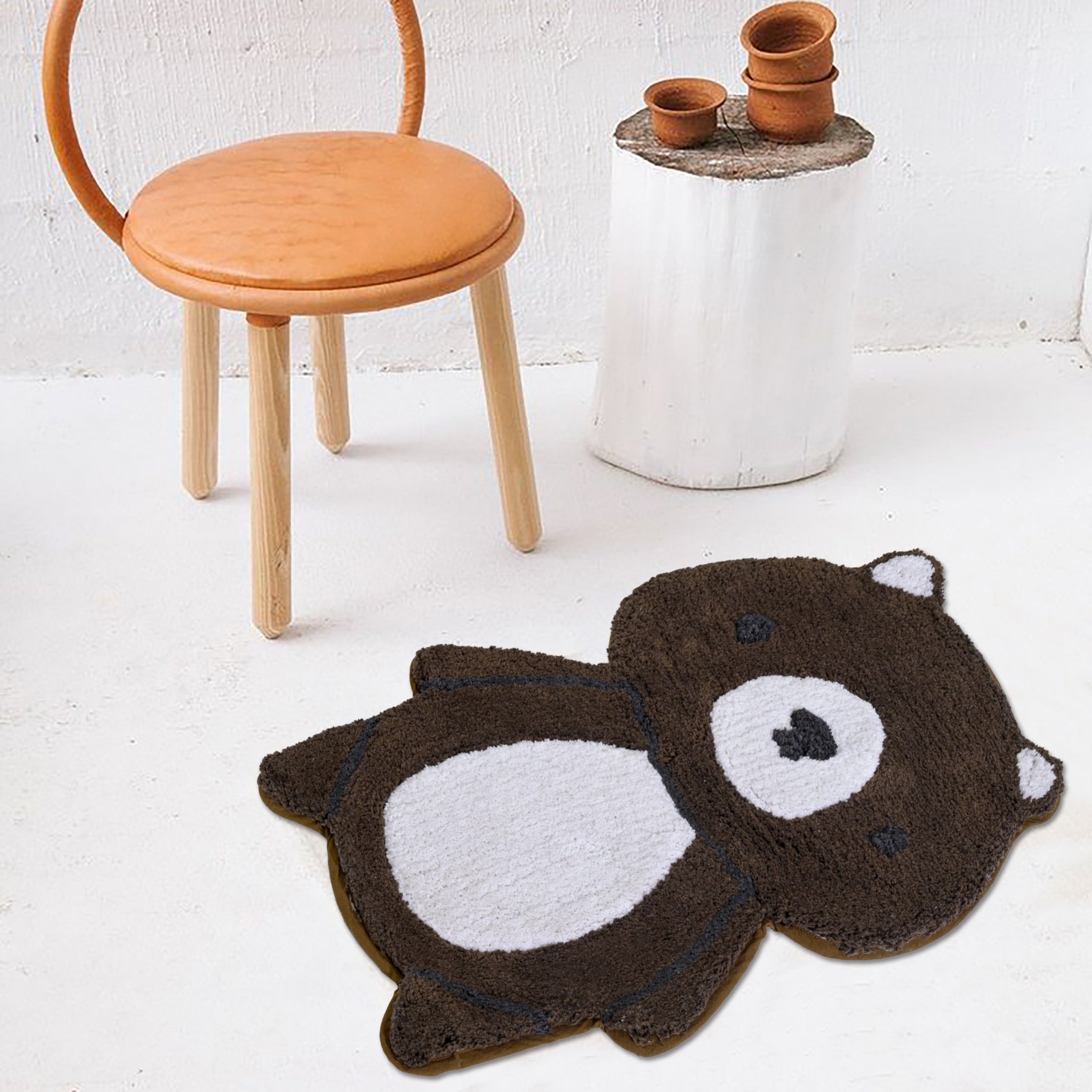 Cute Dark Brown Plush Door Mat for Kids' Room, Bathroom & Bedroom