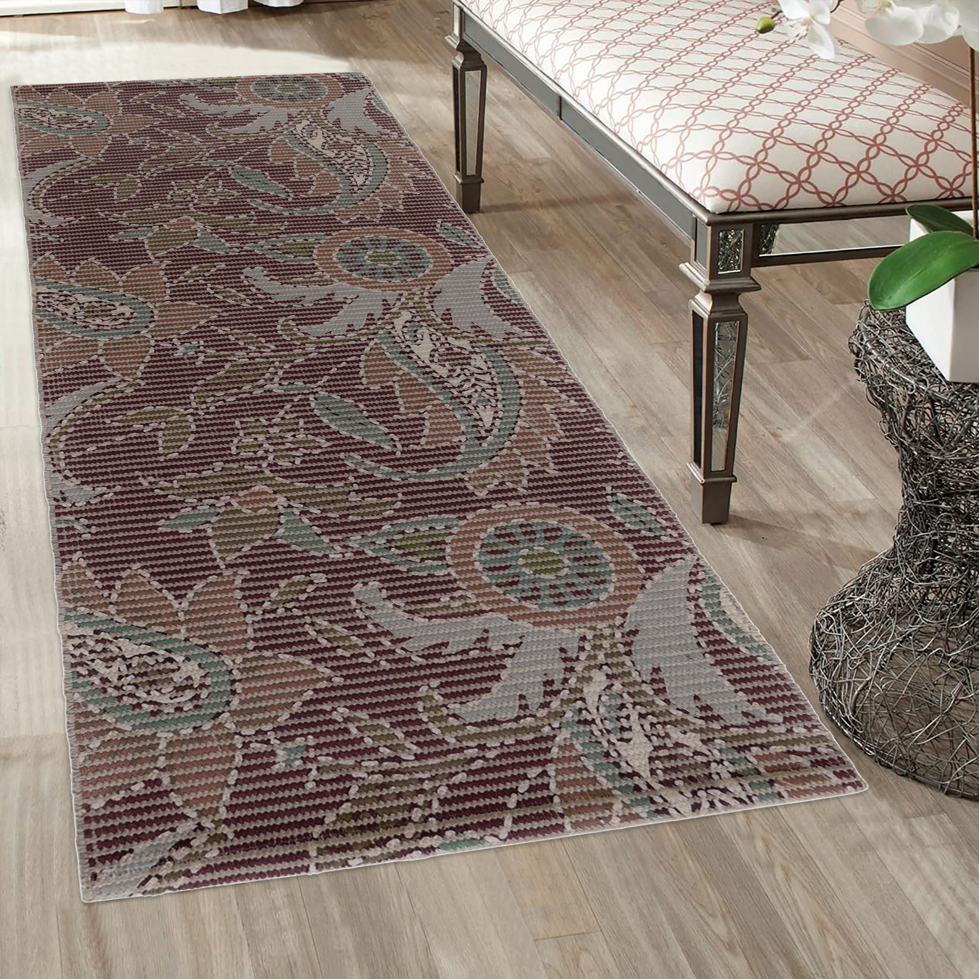 Vintage Floral Paisley Woven Floor Runner – 60x22 Inch