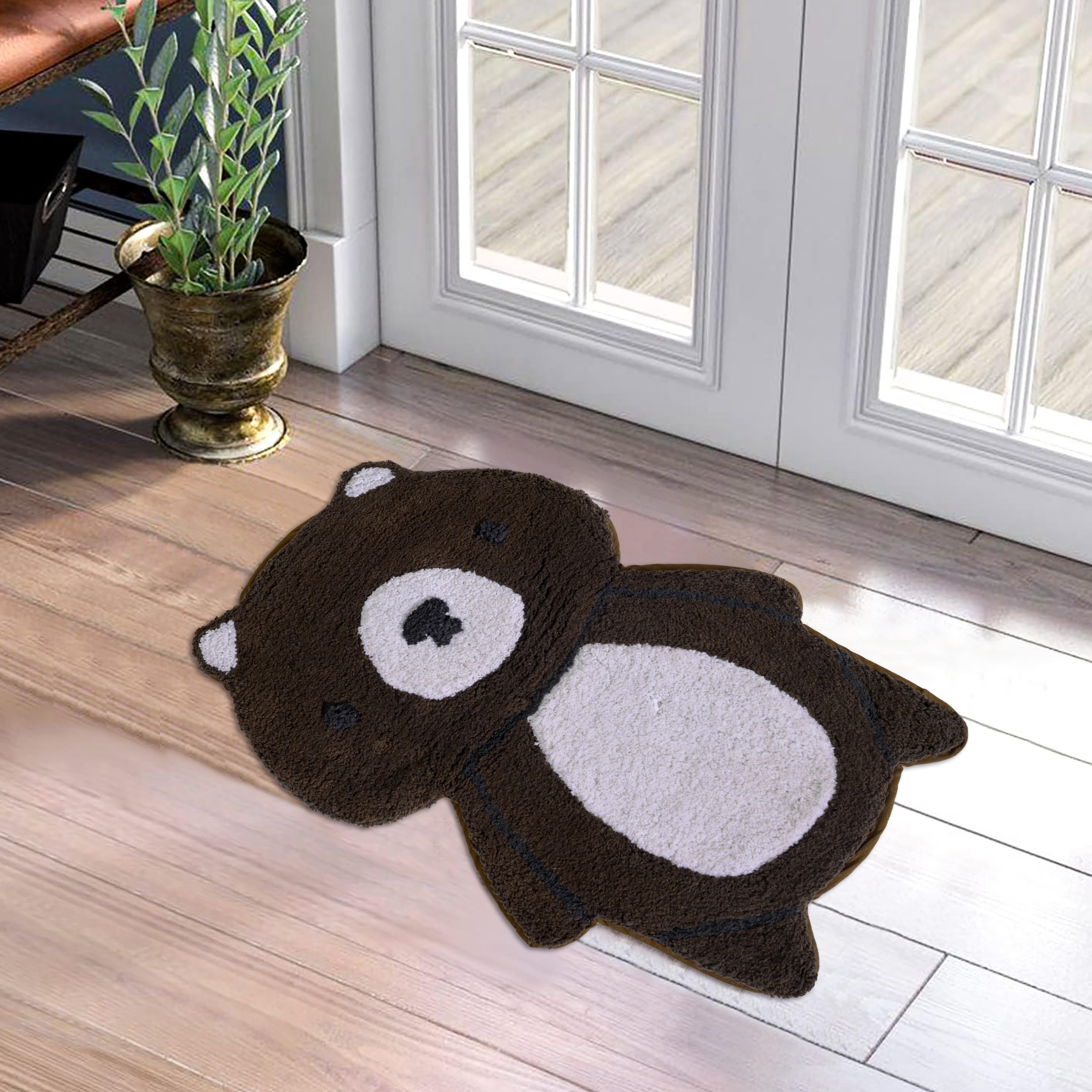 Cute Dark Brown Plush Door Mat for Kids' Room, Bathroom & Bedroom