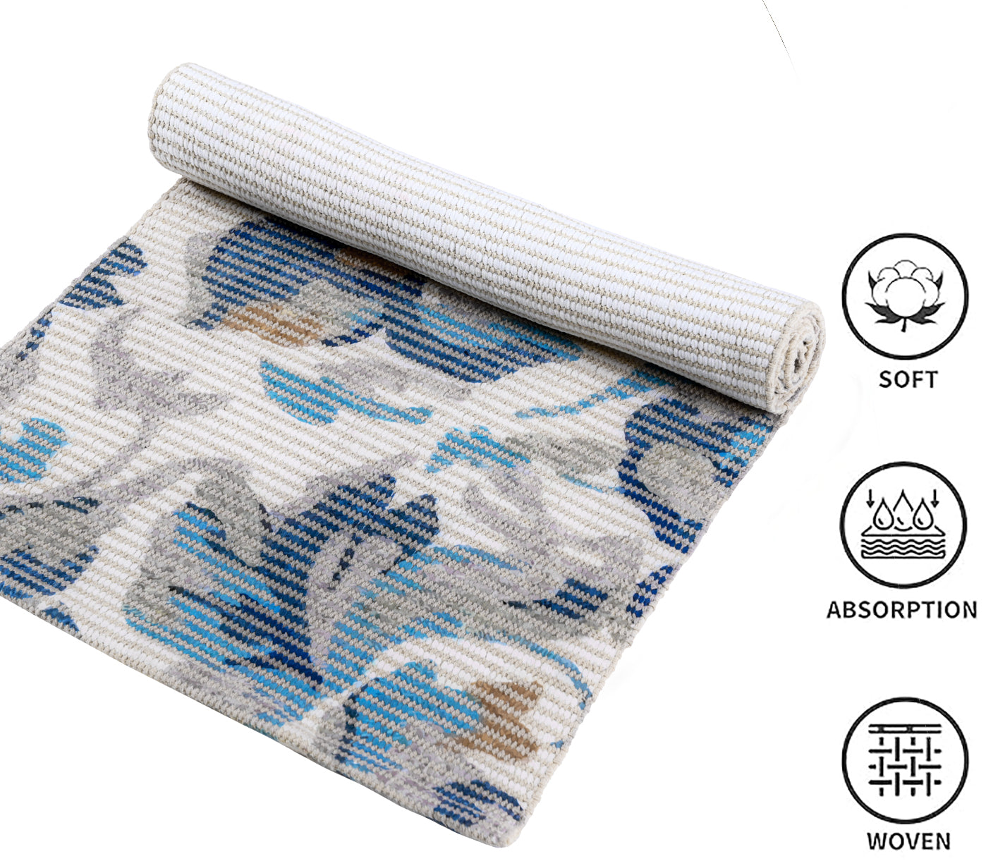 Elegant Blue Floral Woven Floor Runner – 60x22 Inch