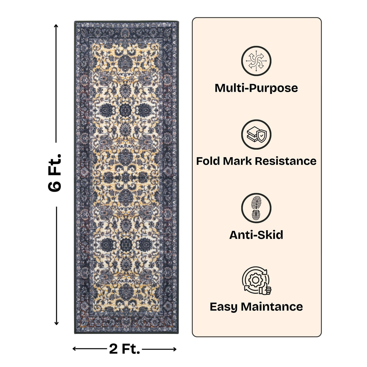 Premium Floral Persian Pattern Digital Print Area Rug | Dark Brown Medallion Accent Rug - Decovia