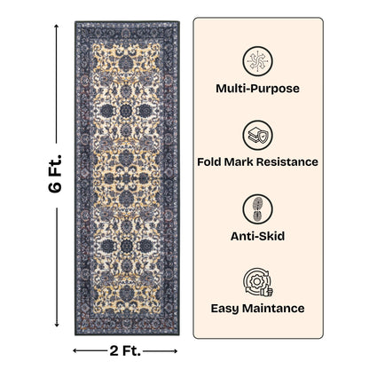 Premium Floral Persian Pattern Digital Print Area Rug | Dark Brown Medallion Accent Rug - Decovia