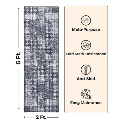 Modern Abstract Geometric Digital Print Area Rug | Charcoal Black and Cream Bohemian Accent Rug - Decovia