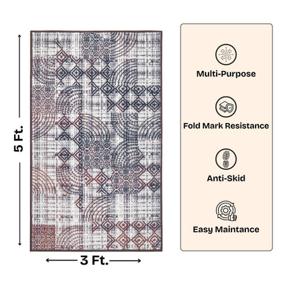 Multi-Pattern Geometric Accent Digital Print Area Rug | Cream &amp; Earth Tones Accent Rug - Decovia