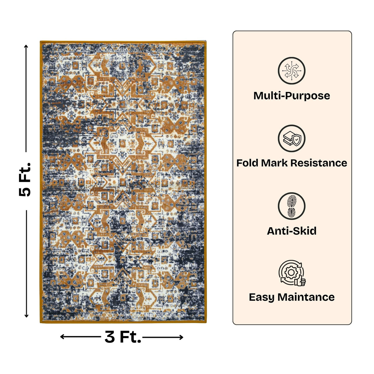 Premium Distressed Geometric Striped Pattern Digital Print Area Rug | Yellow, Black, and Cream Bohemian Accent Rug - Decovia