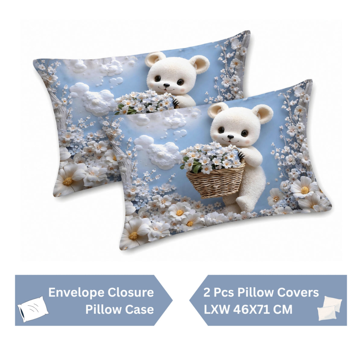 7D Digital Printed Teddy Cotton Feel Microfiber King Size Double Bedsheet with Pillow Covers - Decovia