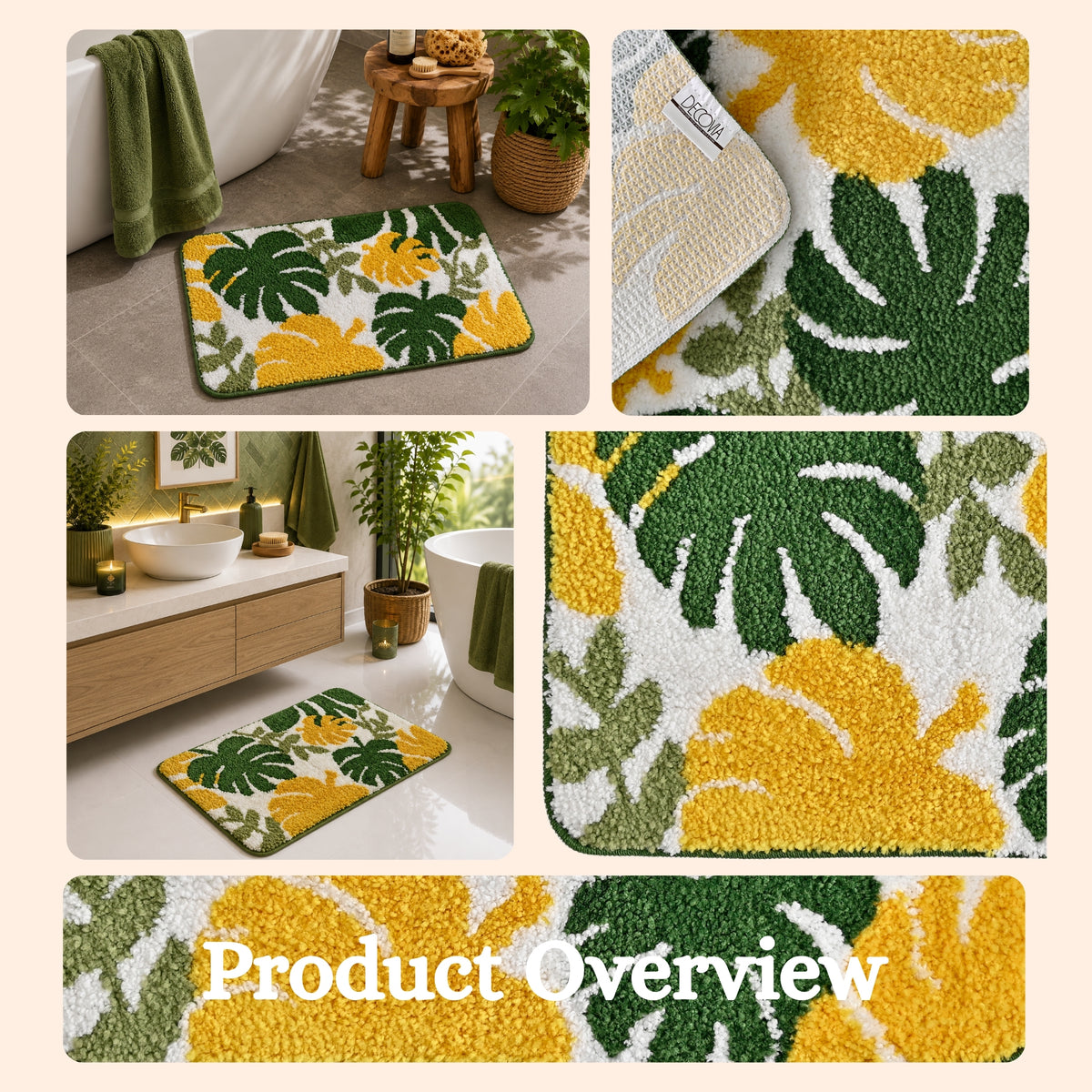 Leaf Flower Microfiber Anti Skid Super Absorbent Bathmat - Decovia