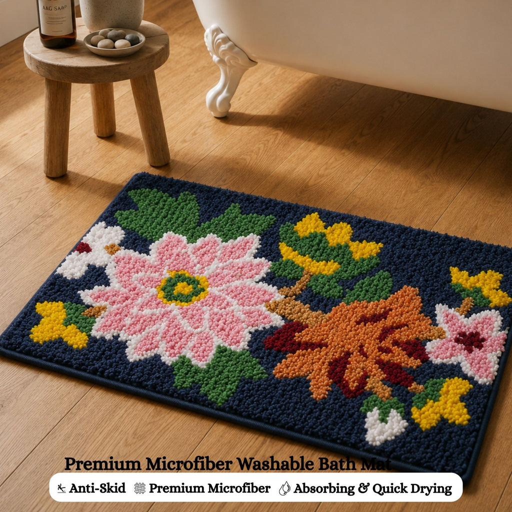 Floral Microfiber Anti Skid Super Absorbent Bathmat - Decovia