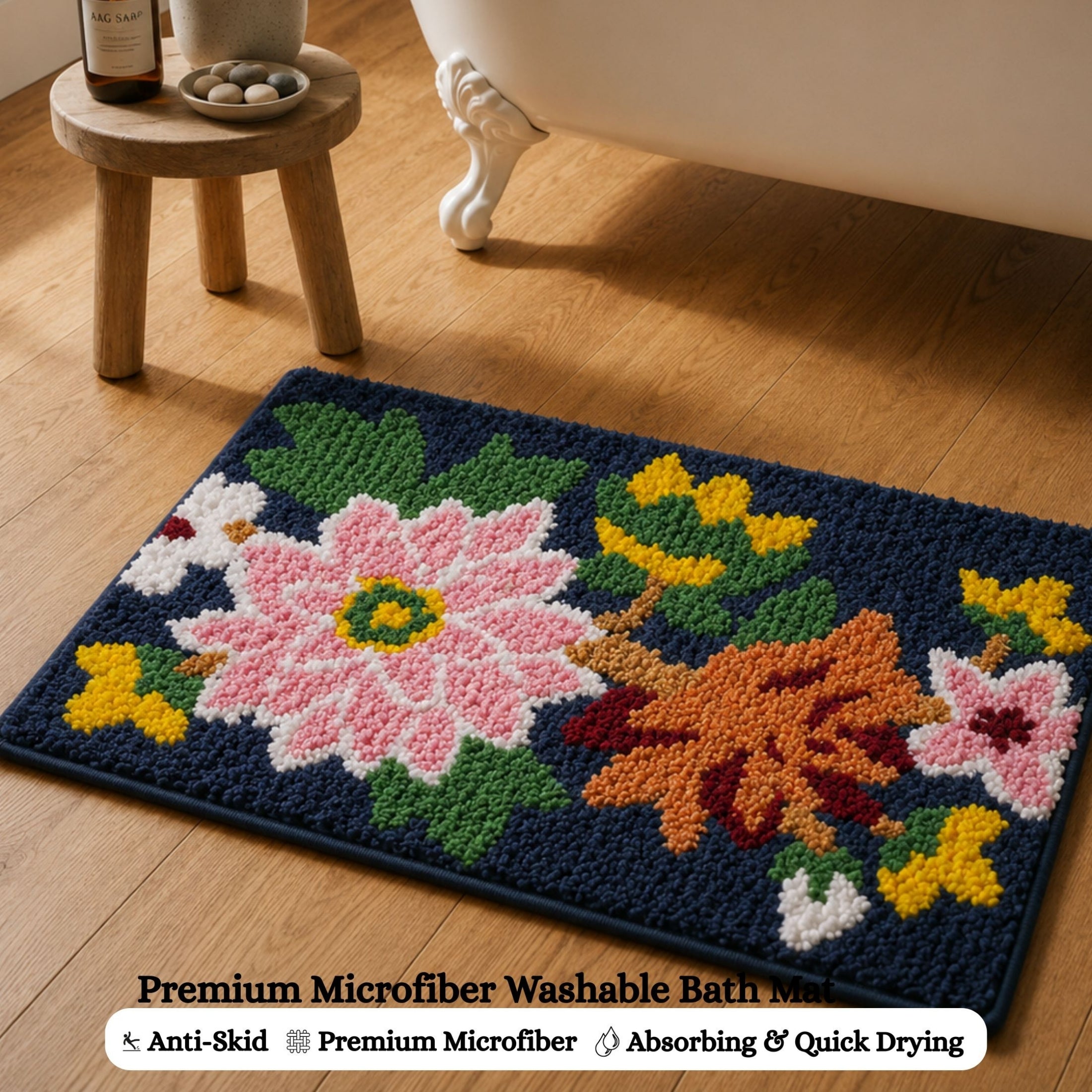 Floral Microfiber Anti Skid Super Absorbent Bathmat - Decovia