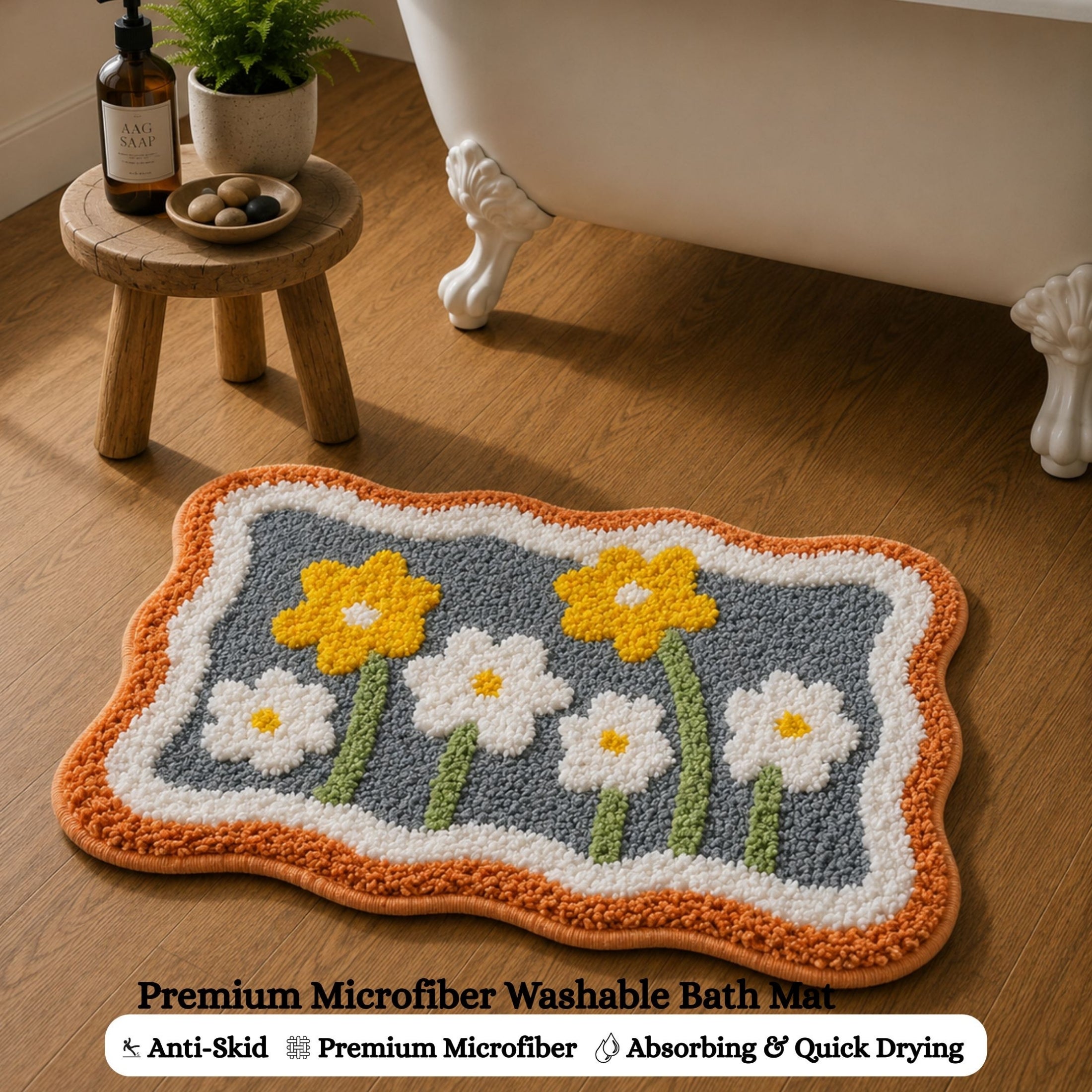 Lily Flower Microfiber Anti Skid Super Absorbent Bathmat - Decovia