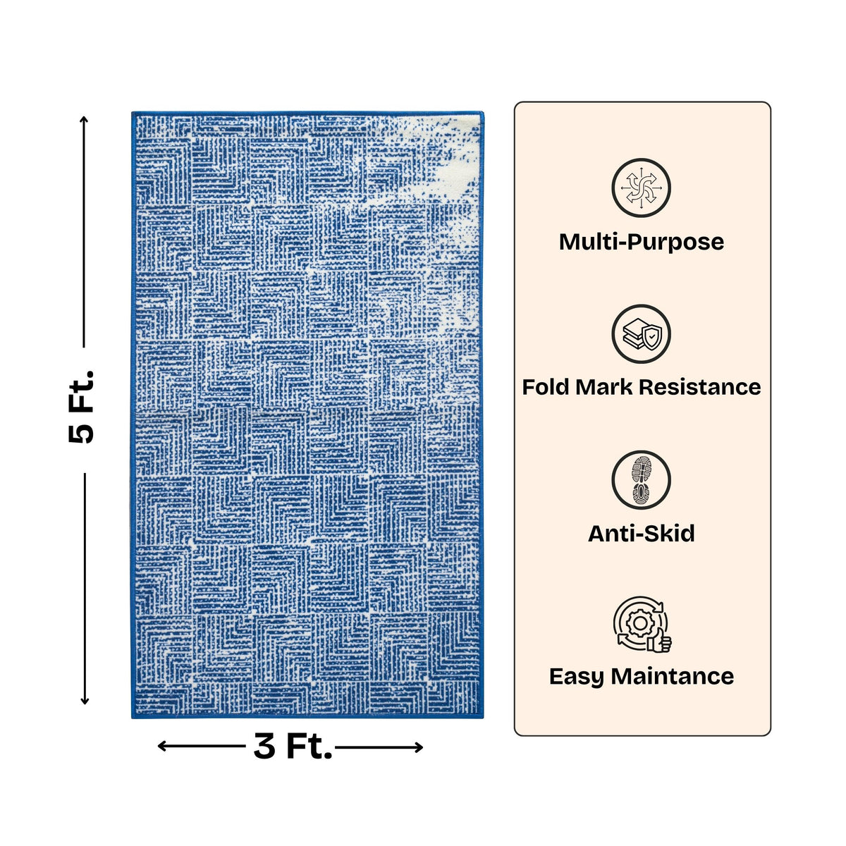Modern Geometric Digital Print Area Rug | Premium Navy Blue and Cream Woven Rug - Decovia