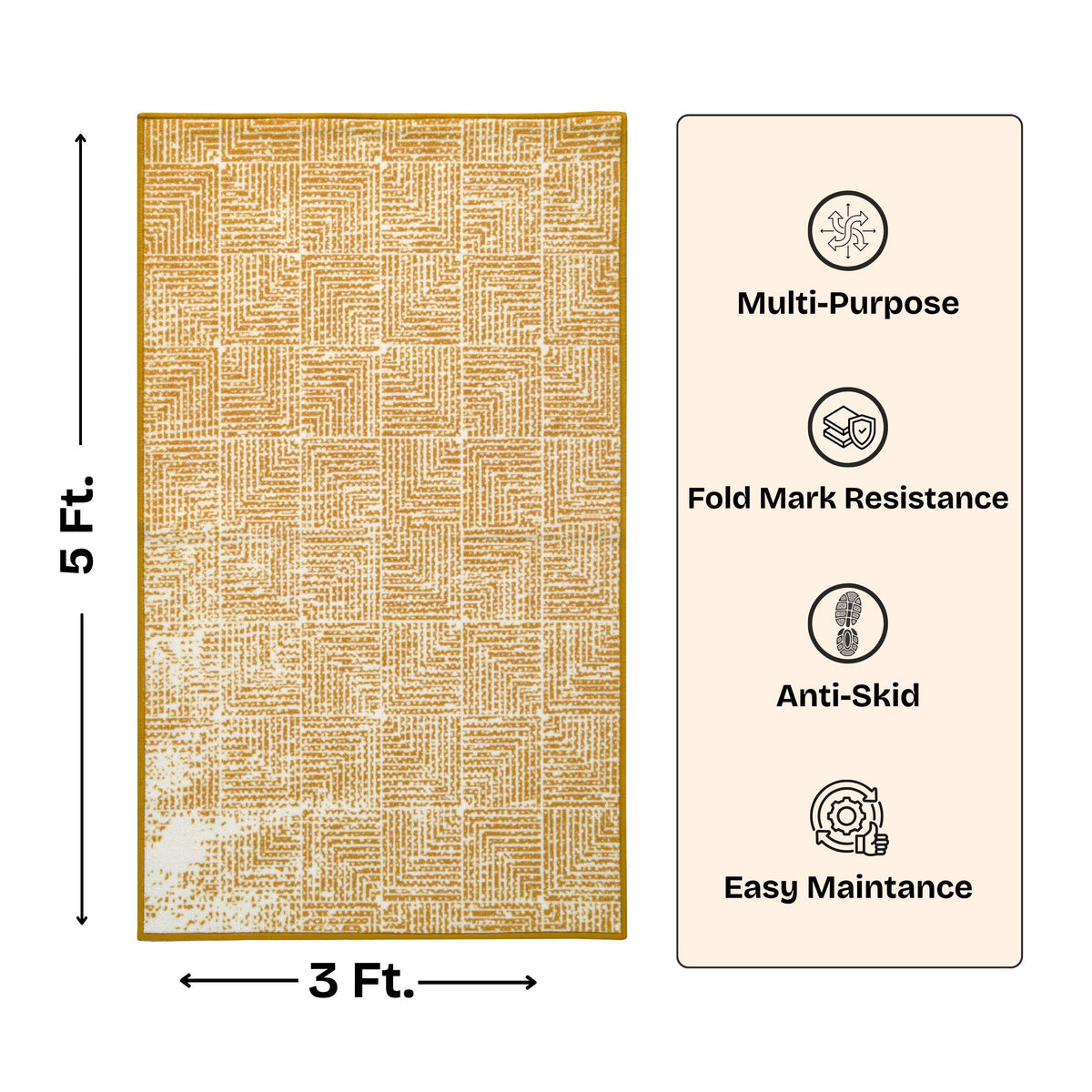 Modern Geometric Digital Print  Area Rug | Premium Yellow Mustard and Cream Woven Rug - Decovia