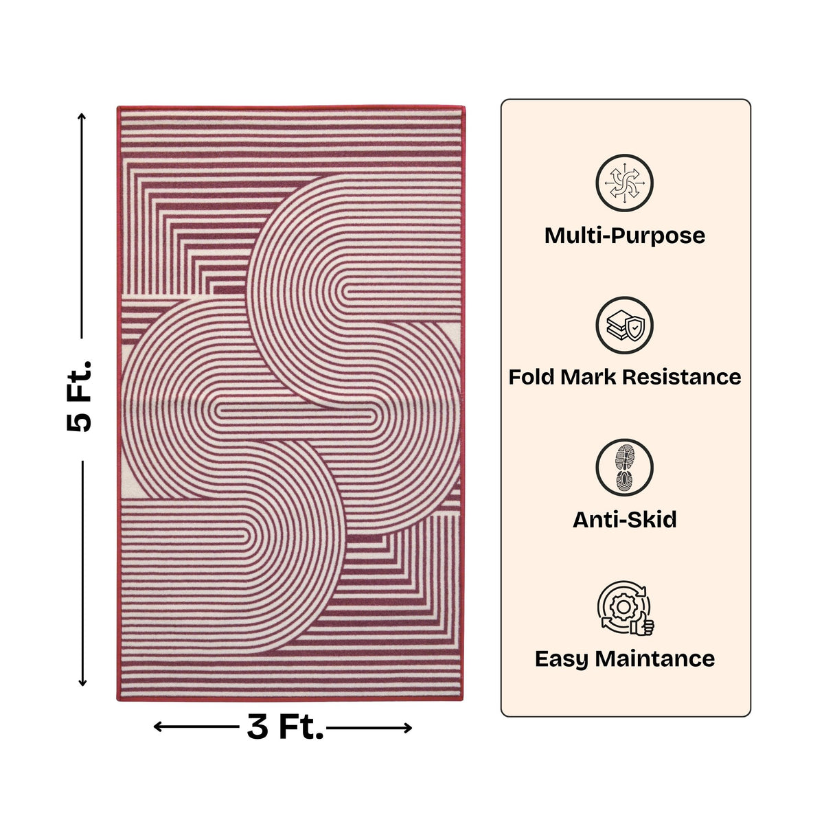 Modern Geometric Digital Print  Area Rug - Terracotta Rust Brown and Cream Abstract Wave Pattern-Decovia
