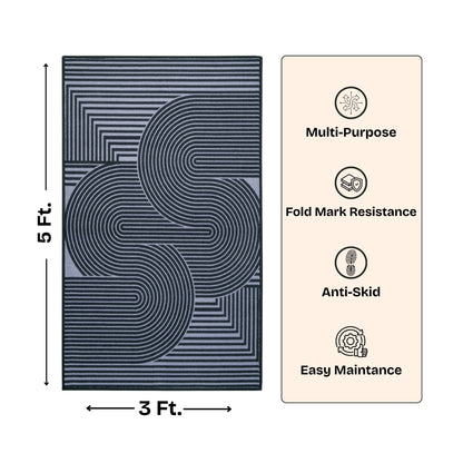 Modern Abstract Geometric Digital Print Area Rug | Black and Grey Abstract Swirl Accent Rug - Decovia