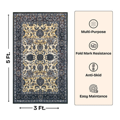 Premium Floral Persian Pattern Digital Print Area Rug | Dark Brown Medallion Accent Rug - Decovia