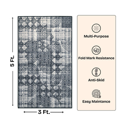 Modern Abstract Geometric Digital Print Area Rug | Charcoal Black and Cream Bohemian Accent Rug - Decovia
