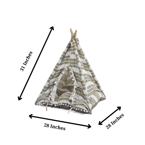 Funny Pet Teepee Tent for Dogs & Cats – Soft Cotton Canvas with Wooden Frame