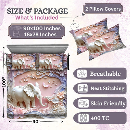 7D Digital Printed Elephant Cotton Feel Microfiber King Size Double Bedsheet with Pillow Covers - Decovia