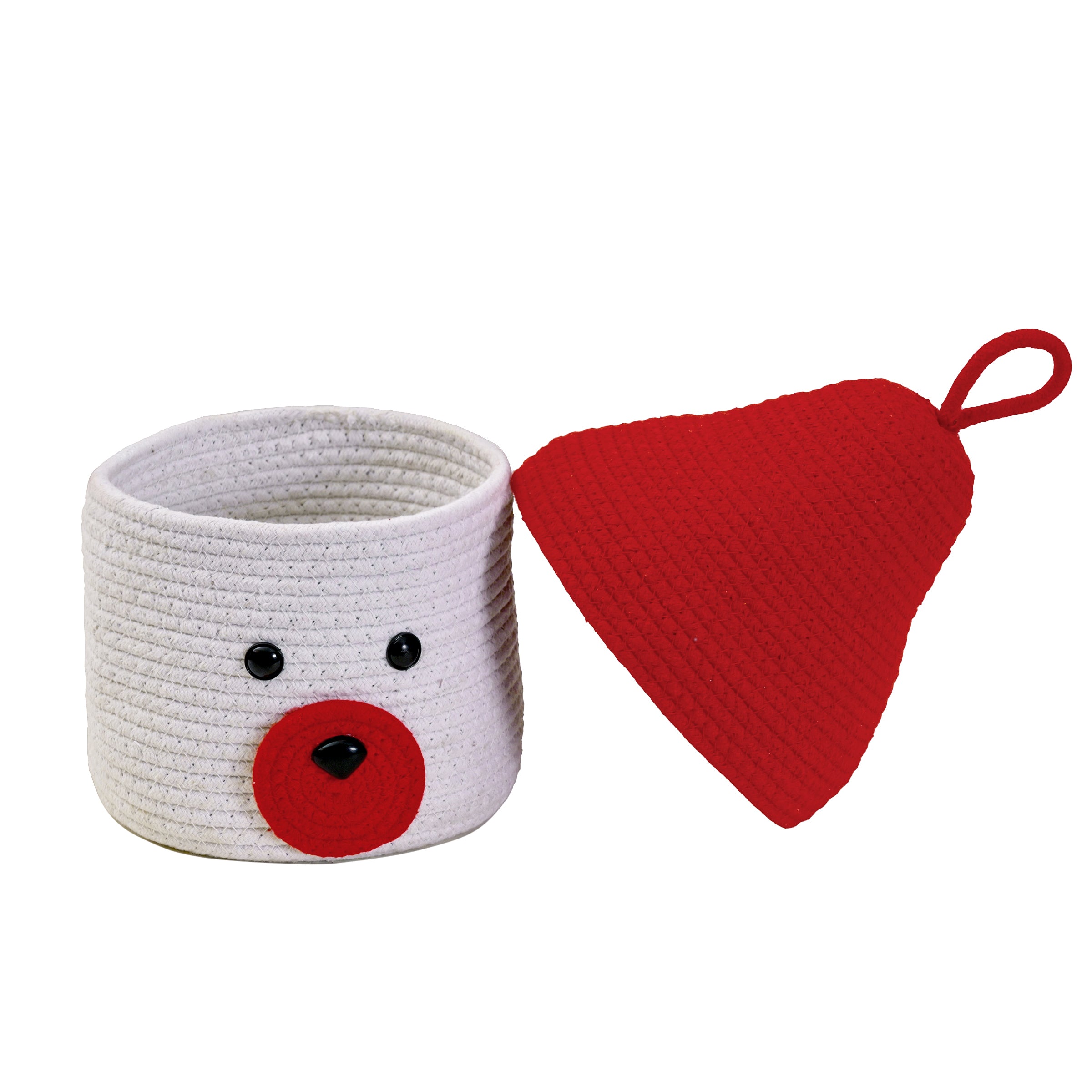 White Bear-Themed Storage Basket with Red Lid