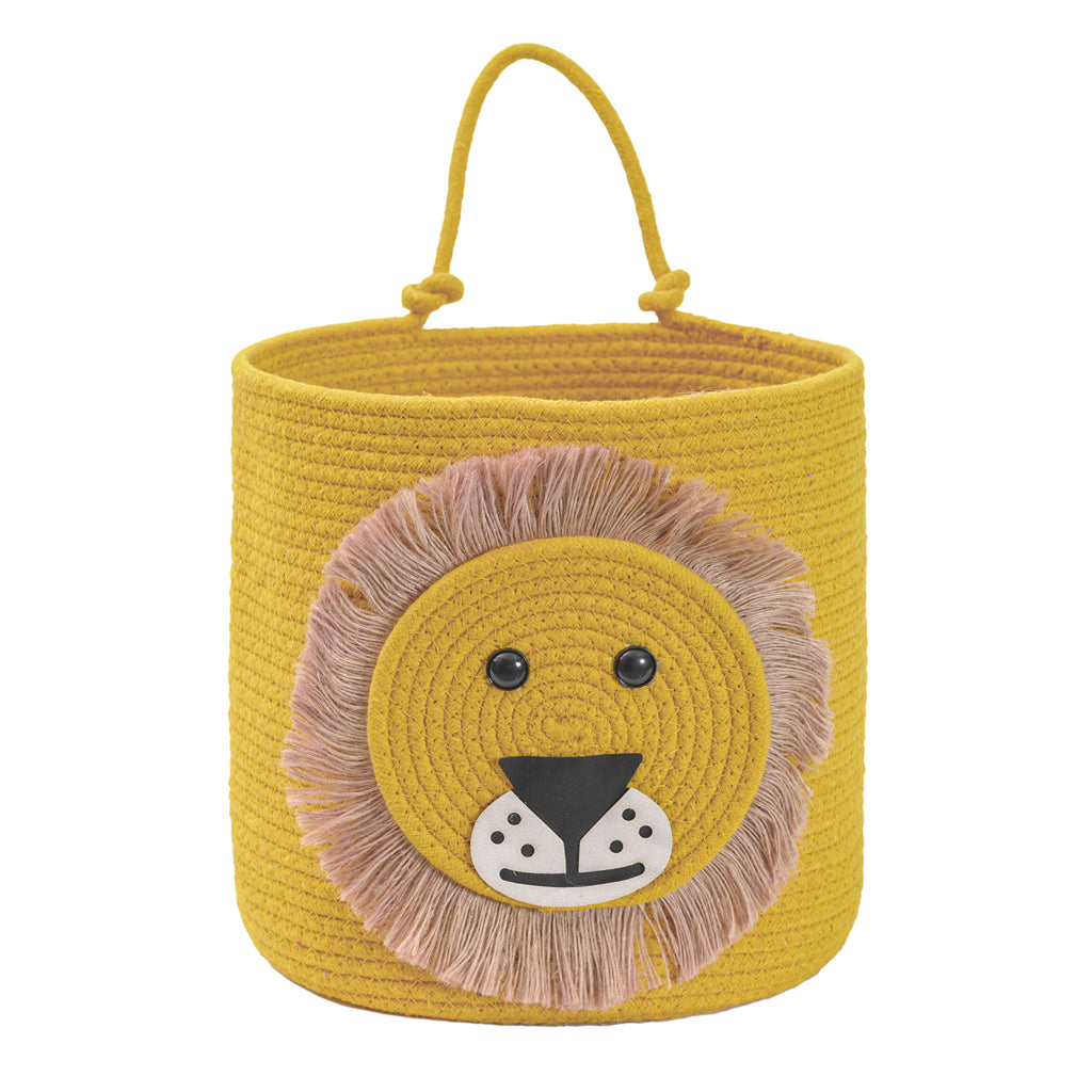 Yellow Lion-Themed Storage Basket with Handle