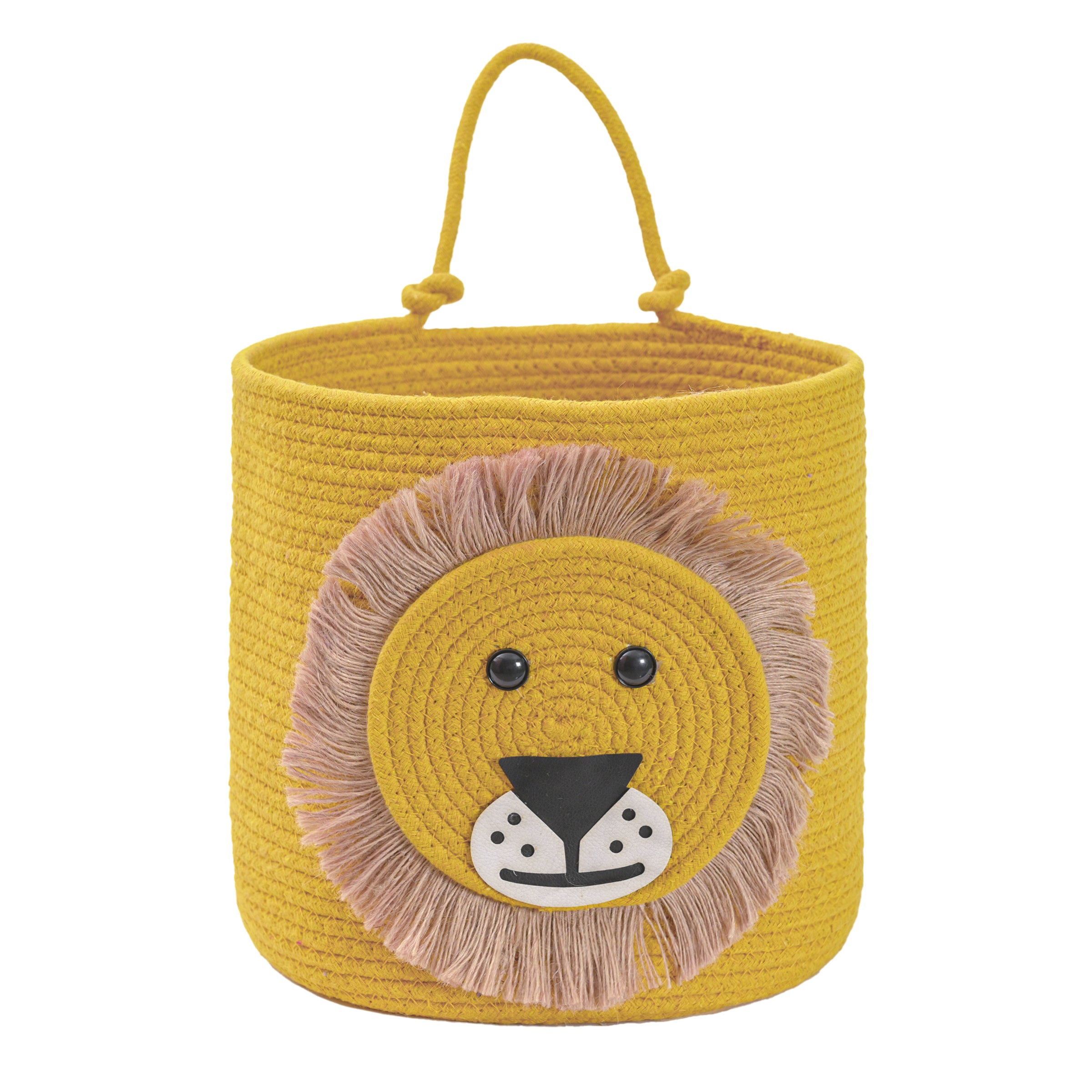 Yellow Lion-Themed Storage Basket with Handle