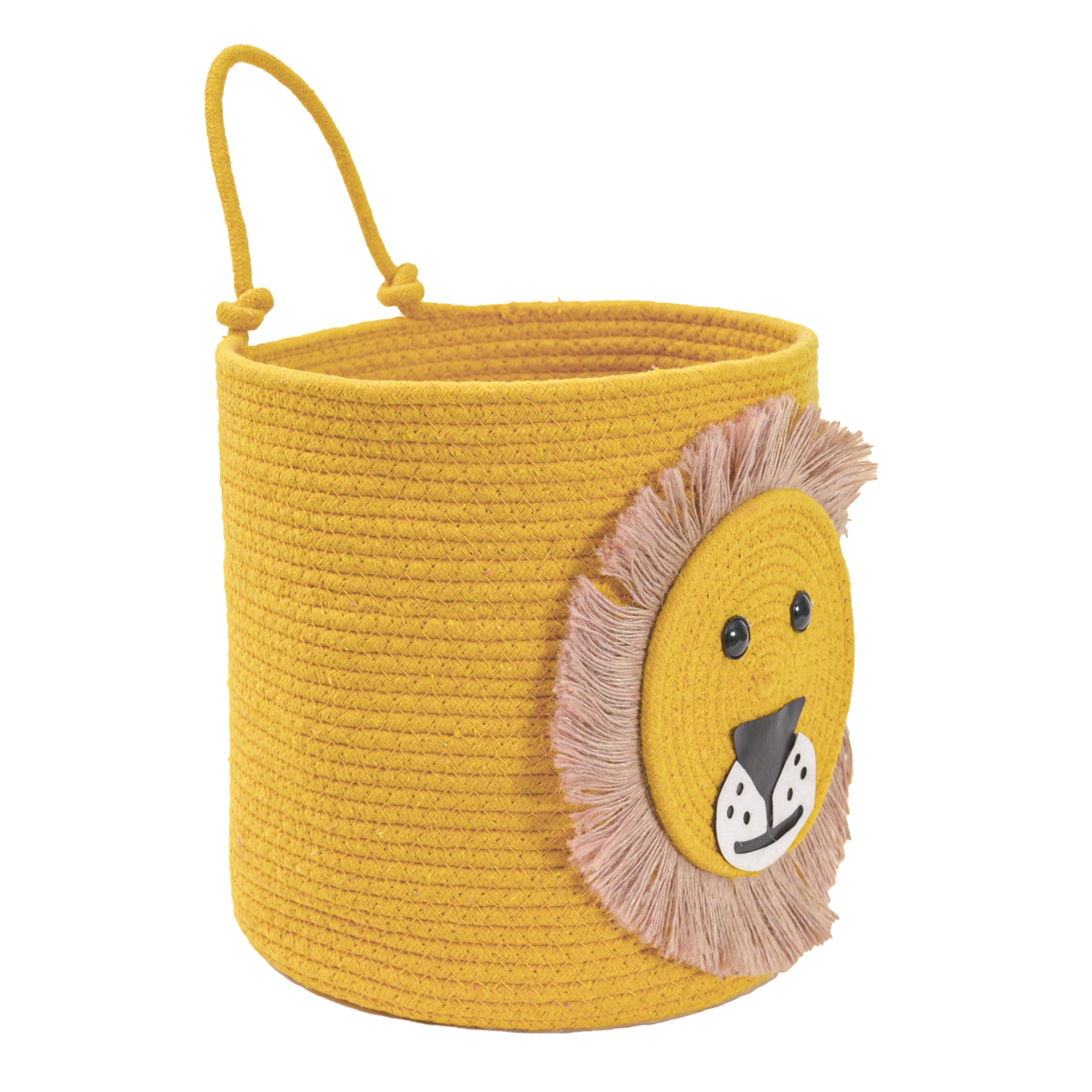 Yellow Lion-Themed Storage Basket with Handle
