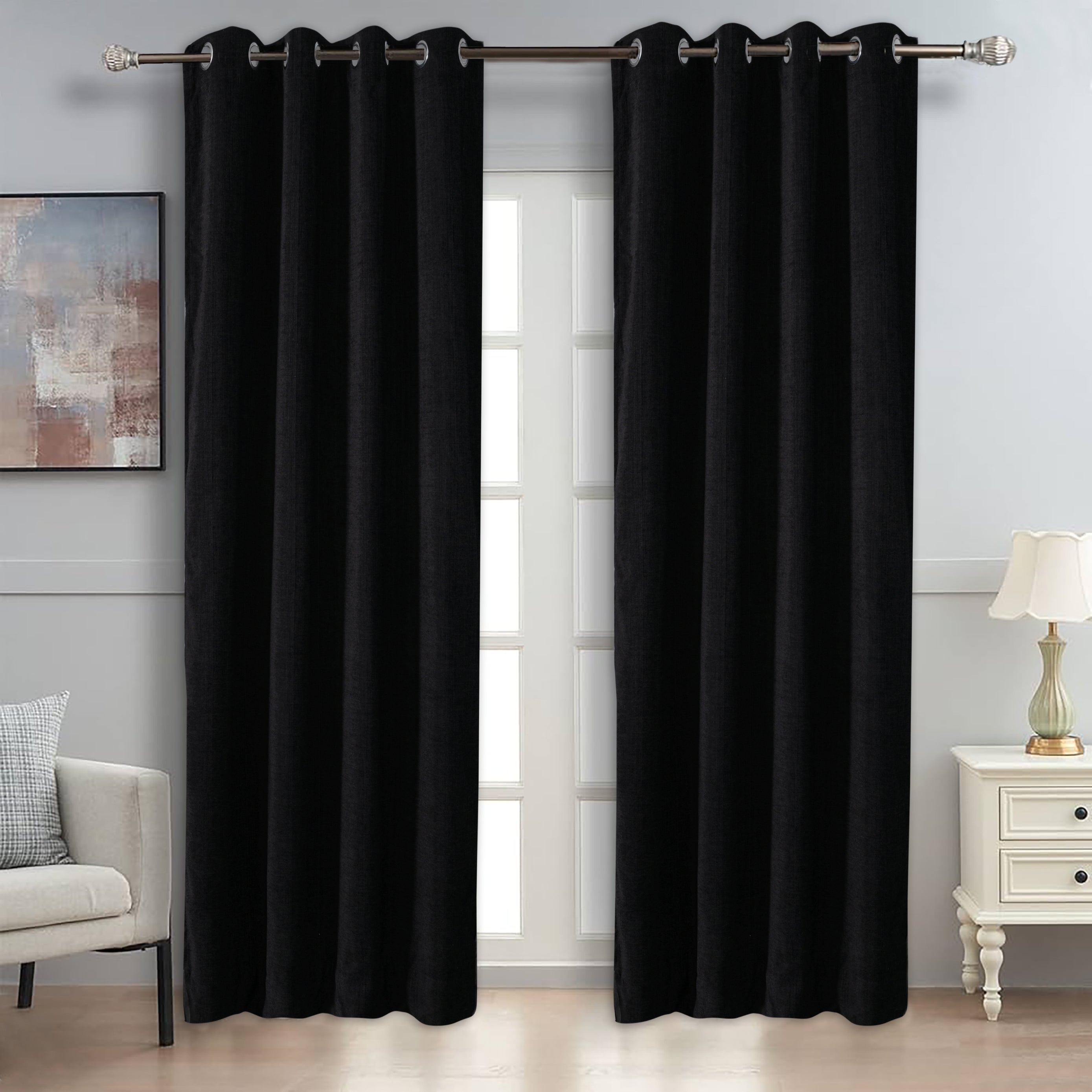 Elegant Self-Textured Eyelet Curtain Set of 2