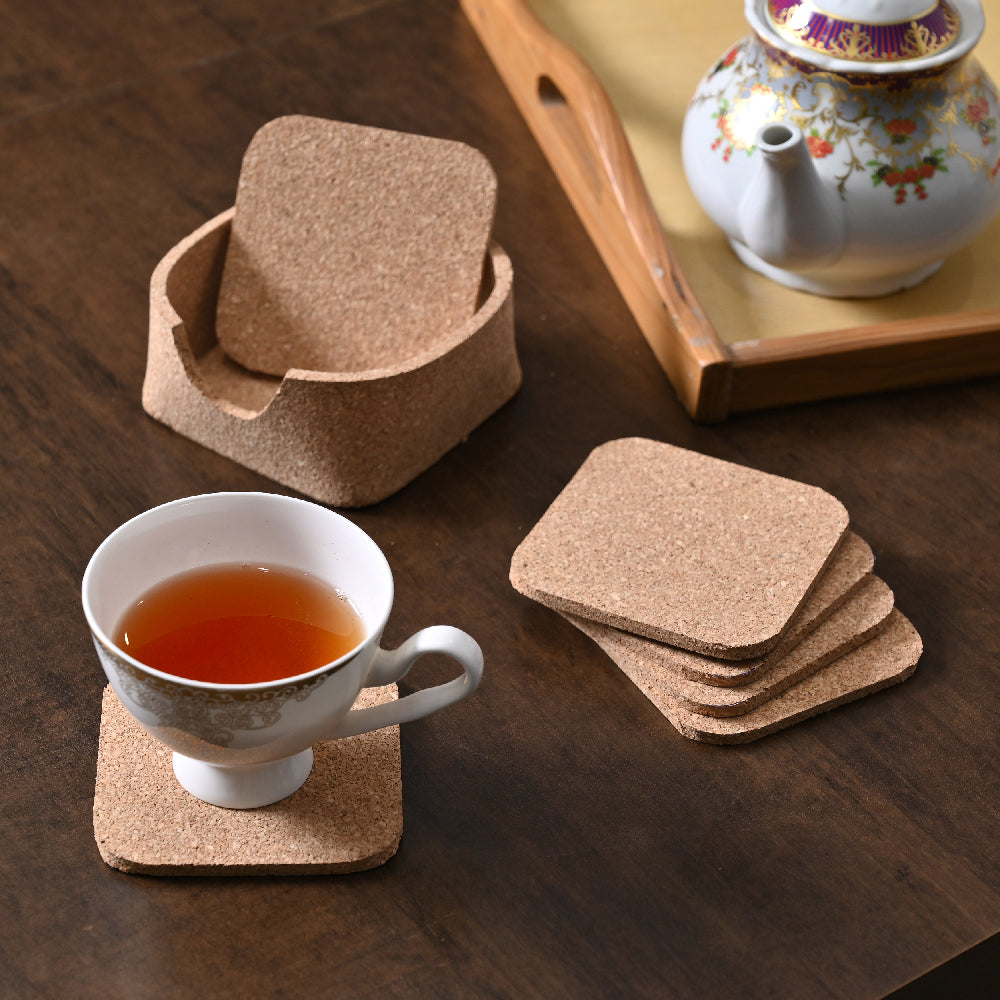 Square Cork Coaster Set of 6 with Holder by Decovia