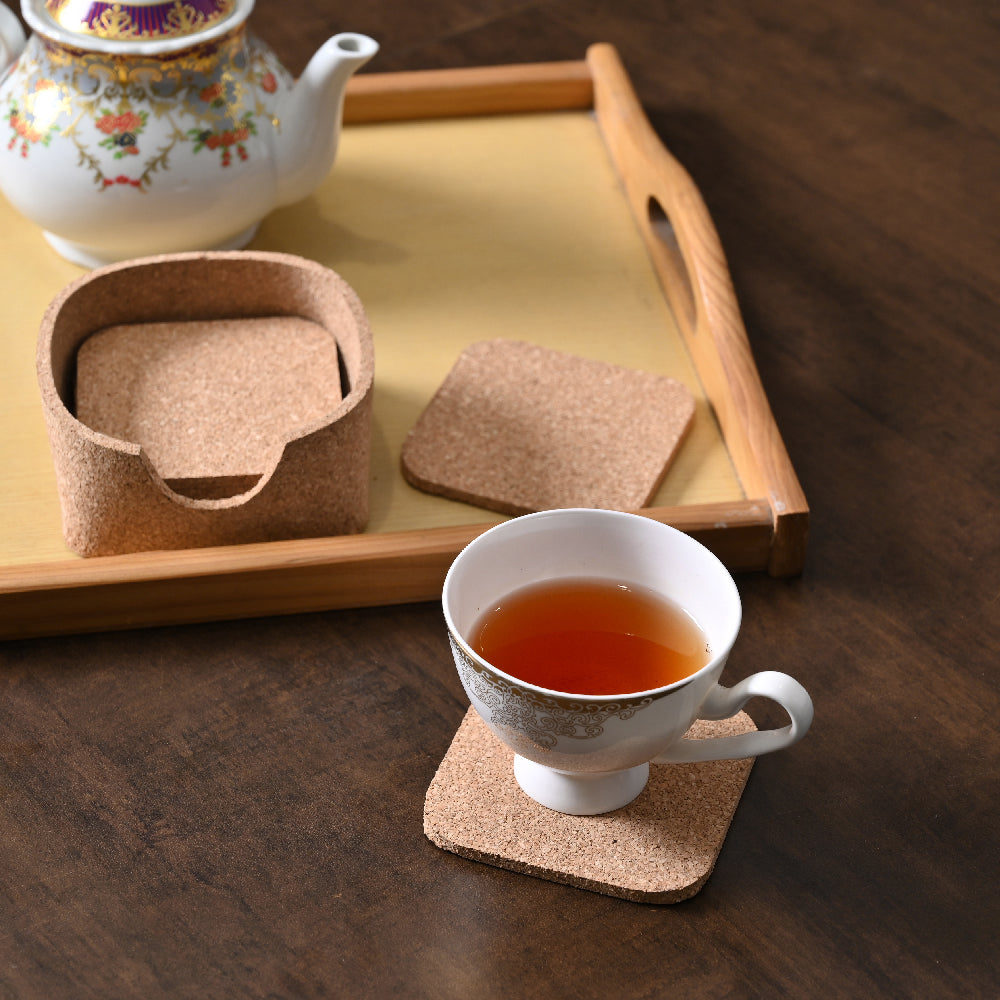 Square Cork Coaster Set of 6 with Holder by Decovia