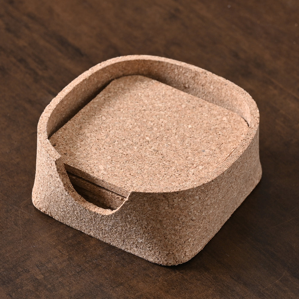 Square Cork Coaster Set of 6 with Holder by Decovia