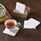 White Marble Coaster Set of 4 with Wooden Holder by Decovia