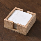 White Marble Coaster Set of 4 with Wooden Holder by Decovia