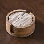 Brown Marble Coaster Set of 4 with Wooden Holder by Decovia