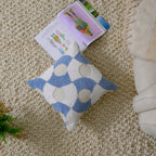 Blue and White Tufted Geometric Cushion Cover – Textured Cotton Accent Pillow