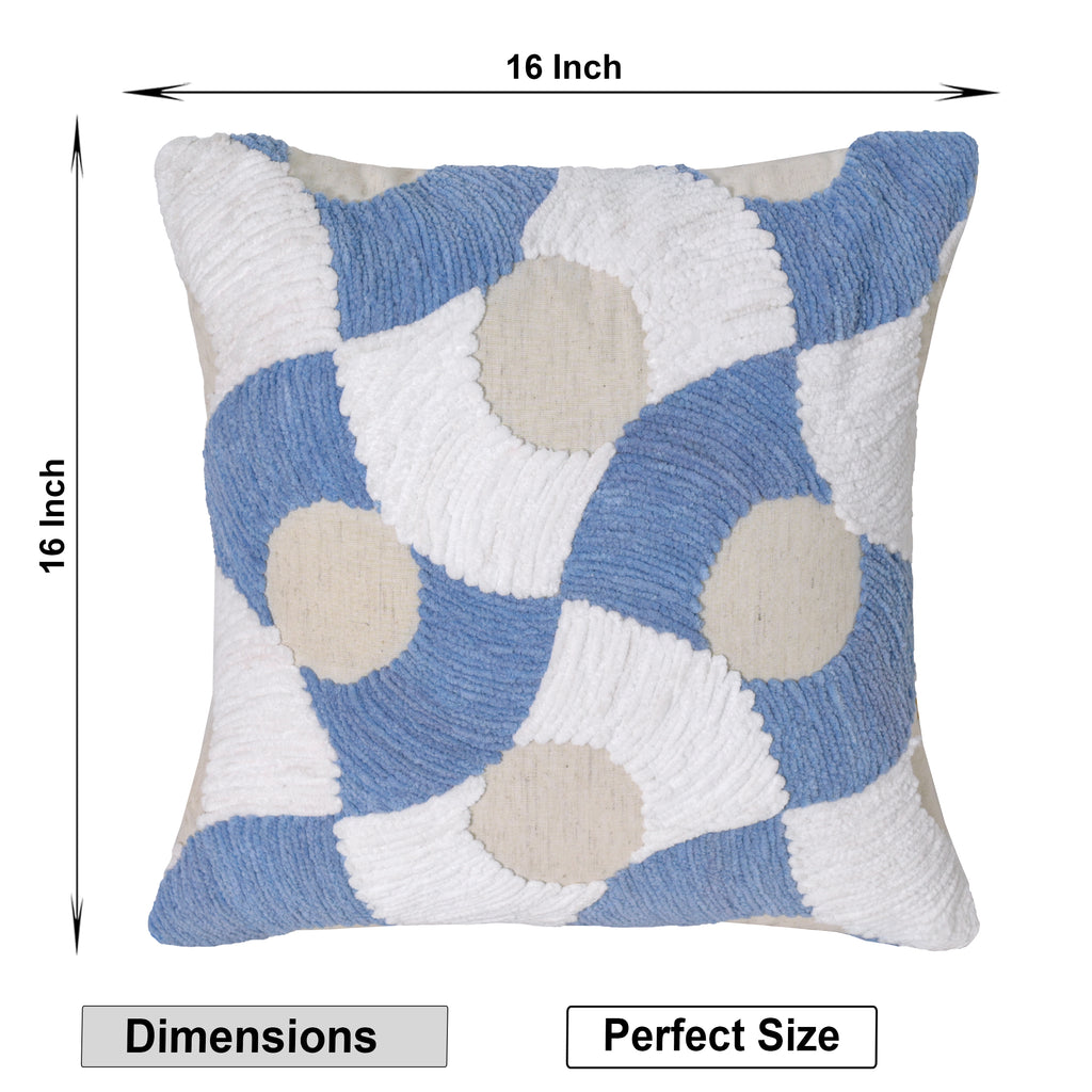 Blue and White Tufted Geometric Cushion Cover – Textured Cotton Accent Pillow