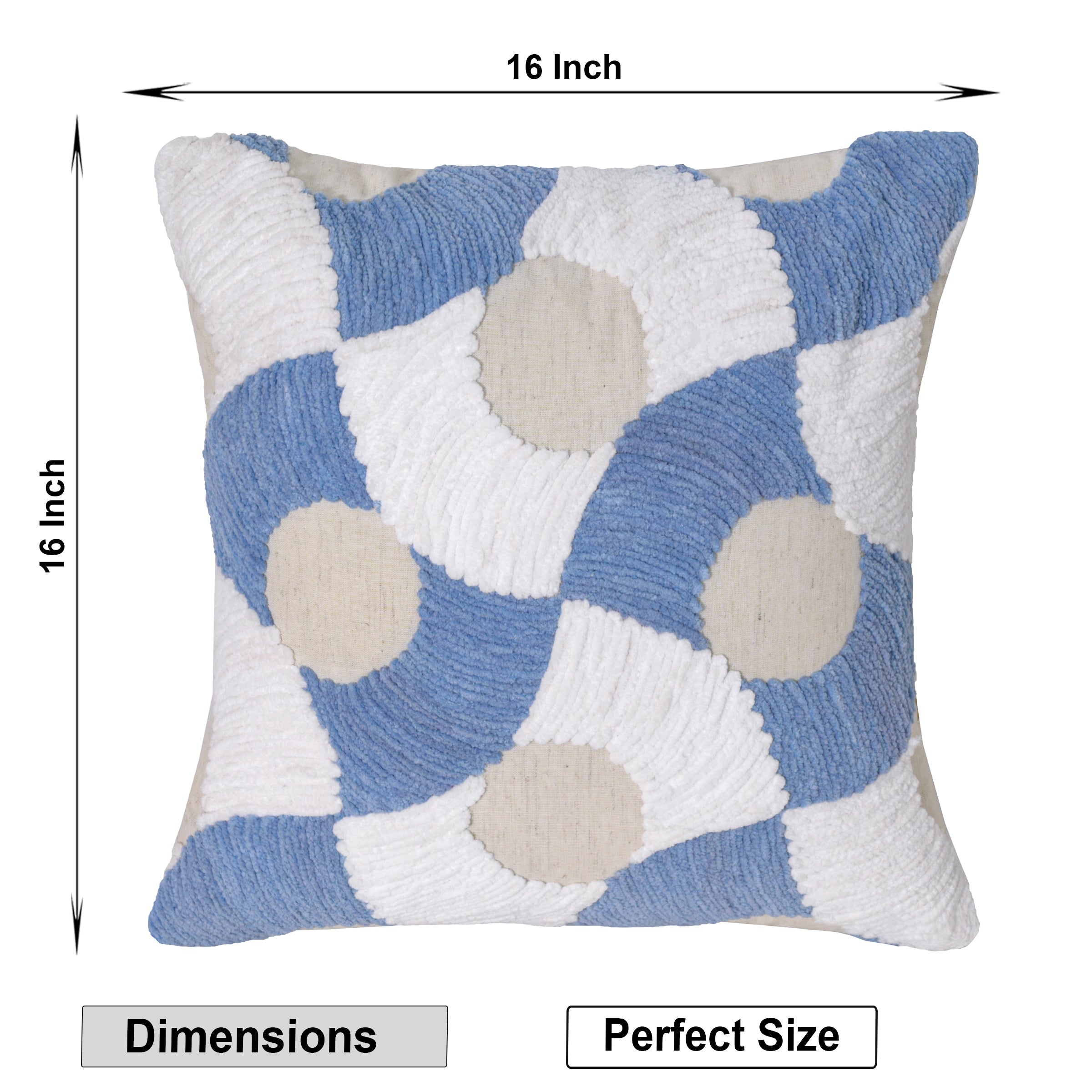 Blue and White Tufted Geometric Cushion Cover – Textured Cotton Accent Pillow