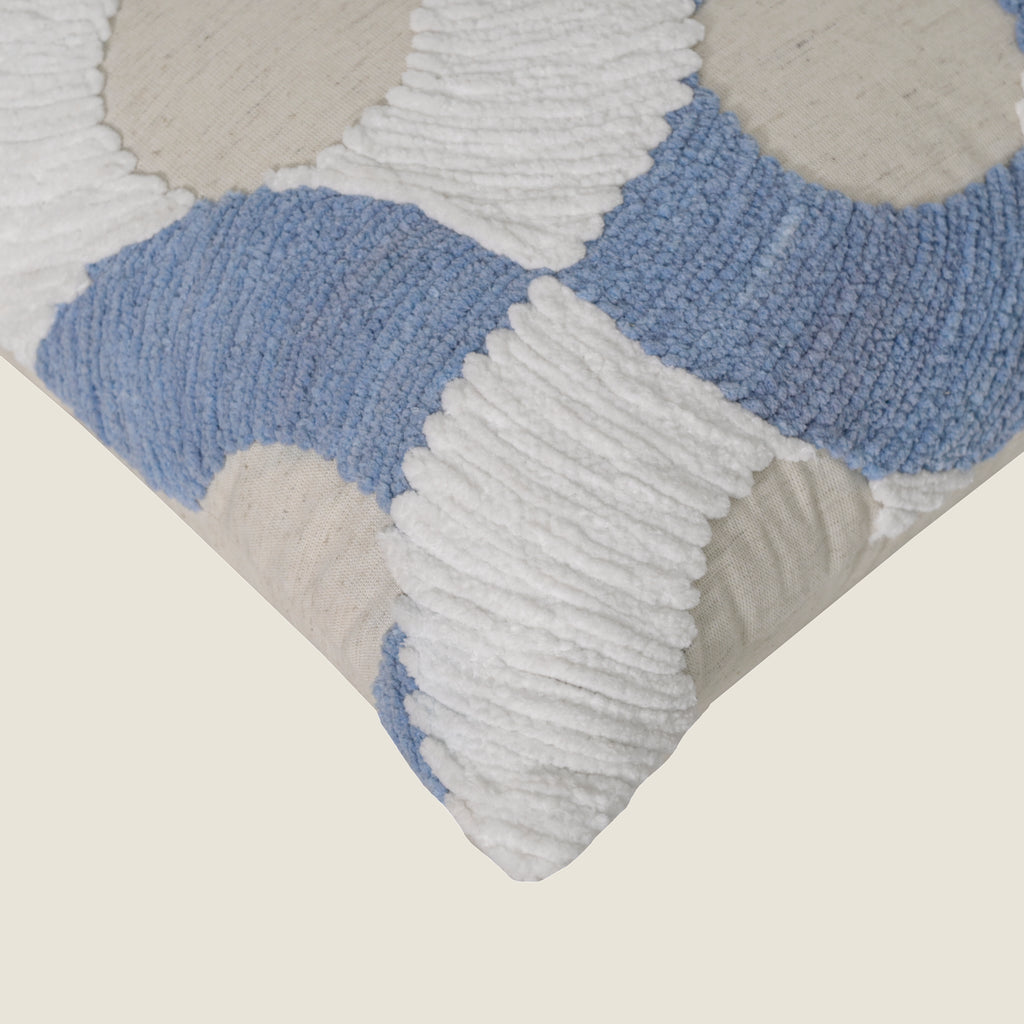 Blue and White Tufted Geometric Cushion Cover – Textured Cotton Accent Pillow
