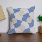 Blue and White Tufted Geometric Cushion Cover – Textured Cotton Accent Pillow